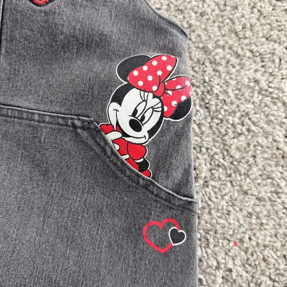 Disney Junior Overall Dress Girls 18M Gray Denim Pockets Adj Straps Minnie Mouse
